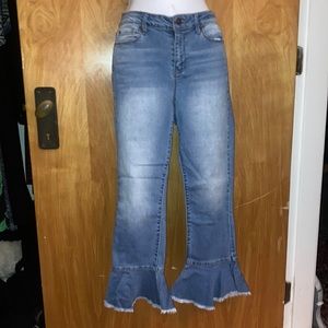 Black Daisy Tulip Ruffle Cropped Cha Cha Blue Denim Jeans Size 5